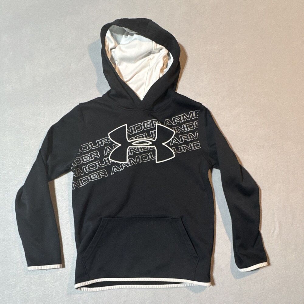 Under Armour ColdGear Boys M Black Fleece Pullover Hoodie Pockets Training